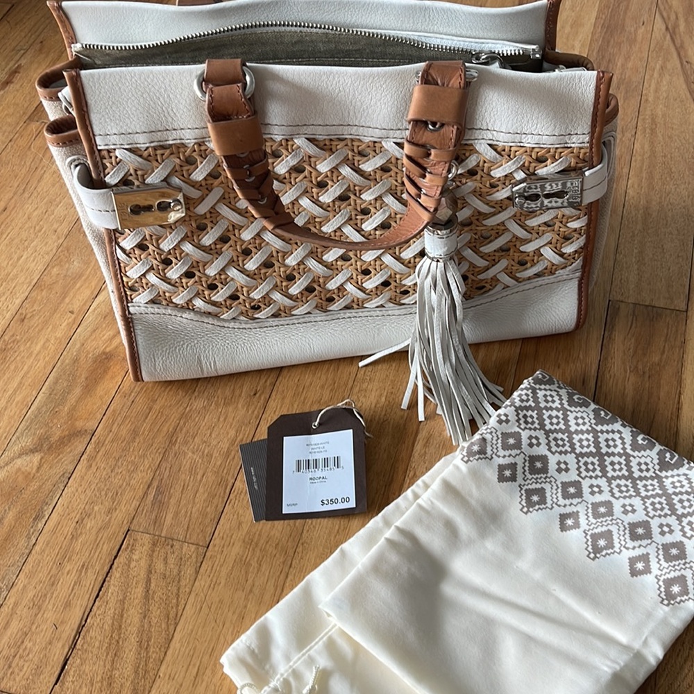 Rafe White and Tan Woven Leather Shoulder Bag